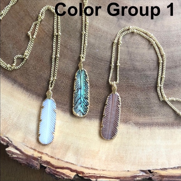 Carved Shell 14K Gold Feather Necklace - Picture 4 of 7